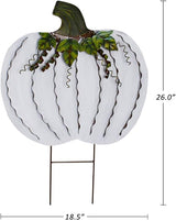 Morning View Pumpkin Garden Stakes Metal Yard Sign Fall Decor Outdoor Autumn Yard Stake Art Pumpkin Lawn Ornaments for Patio Porch Thanksgiving Halloween Harvest 30 Inches Tall Set of 2(White)