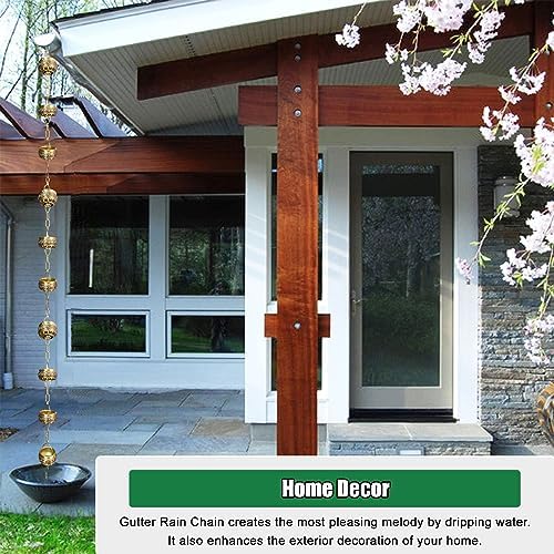 Decorative Rain Chains Waterfall, Hanging Rain Chain Aluminum, Decorative Water Catcher Copper-Plated Cup, Heavy Rain Water Chain for Outside Downspout Gutter, Garden Gift (B 1m/3.3 ft)