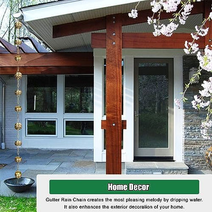 Decorative Rain Chains Waterfall, Hanging Rain Chain Aluminum, Decorative Water Catcher Copper-Plated Cup, Heavy Rain Water Chain for Outside Downspout Gutter, Garden Gift (B 1m/3.3 ft)