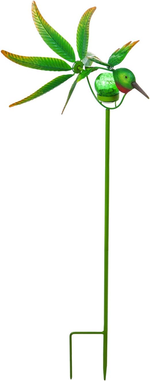 Evergreen Garden Beautiful Solar Hummingbird Wind Spinner Garden Stake - 13 x 12 x 37 Inches Fade and Weather Resistant Outdoor Decoration for Homes, Yards and Gardens