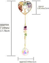 Crystal Sun Catcher, Heart 7 Chakra Tree of Life Crystal Suncatcher Hanging for Indoor Window, Dream Catchers for Car, Spiritual, Rainbow Maker, Christmas Decor