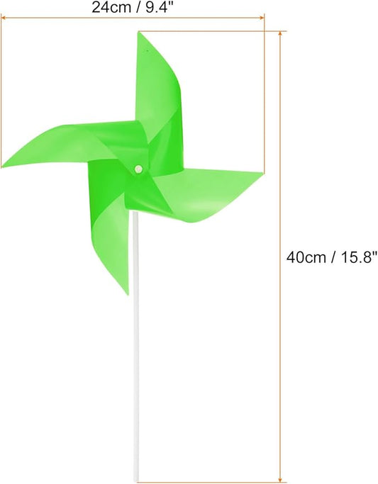 HARFINGTON 50pcs Windmills for The Yard Garden 15.7" x 9.1" 4 Leaves Pinwheels Wind Mills Spinners Windproof Waterproof Bird Devices with Stakes for Patio Decor, Green