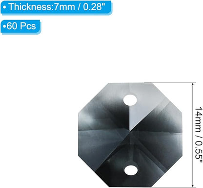 PATIKIL K9 Crystal Octagon Beads 2 Holes Pendants, 60 Pack 14mm Chandelier Prisms Parts Ornaments Hanging Beads for DIY Arts Crafts Decoration, Light Black