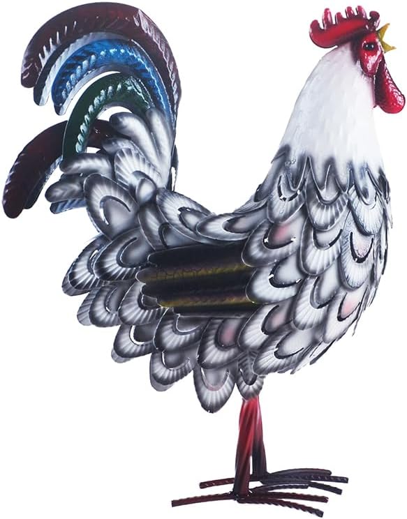 15" Rooster Statue Chicken Sculpture Garden Decoration Metal Yard Art for Yard Outdoor Decoration (#K)