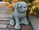 Realistic Pug Statue Concrete Dog Sculpture Black Pug Figurine Indoor Garden Decor Pet Memorial Figure
