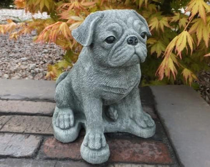 Realistic Pug Statue Concrete Dog Sculpture Black Pug Figurine Indoor Garden Decor Pet Memorial Figure