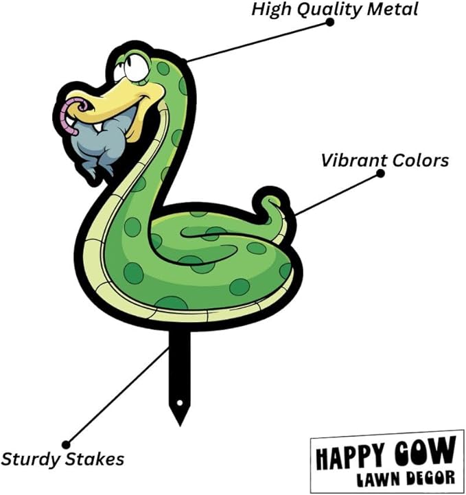 Garden Outdoor Small Metal Art 7"x 6" Weather Resistant Lawn Ornaments Sturdy Stakes Yard Sign Decoration for Patio (Hungry Snake)