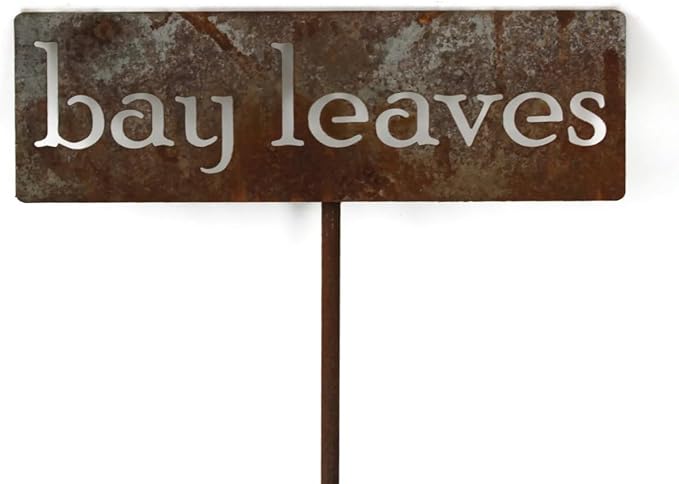 Classic Metal Garden Markers 19 Inches Tall (bay leaves, Naturally Rusted)