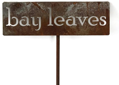 Classic Metal Garden Markers 19 Inches Tall (bay leaves, Naturally Rusted)