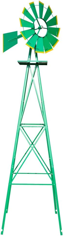VINGLI Upgrade 8FT Ornamental Windmill Backyard Garden Decoration Weather Vane, Heavy Duty Metal Wind Mill w/ 4 Legs Design (Green)