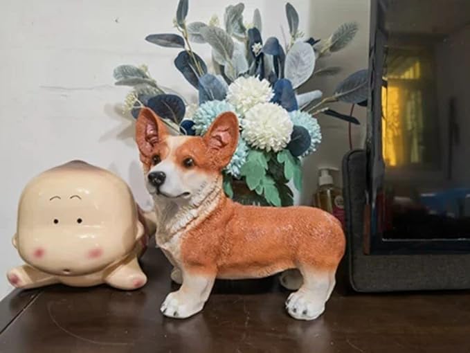 Garden Corgi Statue Dog Figurines Indoor/Outdoor Garden Landscaping Sculpture for Patio, Yard or Lawn Flower Pots Balcony Ornaments