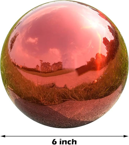 Nerien 6 Inch Gazing Ball, Stainless Steel Garden Mirror Globe, Polished Ornament Sphere, Hollow Floating Reflective Hemisphere, Home Outdoor Pond Housewarming Swimming Pool Decoration Gift, Red