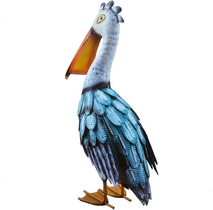 17" Metal Pelican Statue Coastal Ocean Bird Sculpture for Outdoor Garden Yard Art