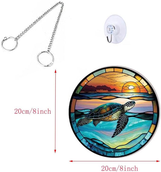 7.9'' Acrylic Window Hanging Decor,Stained Panel Hangings Decorative Acrylic Wall Decor Colorful Ornament Window Hangings for Outdoor Indoor Decor(Marine Turtle)