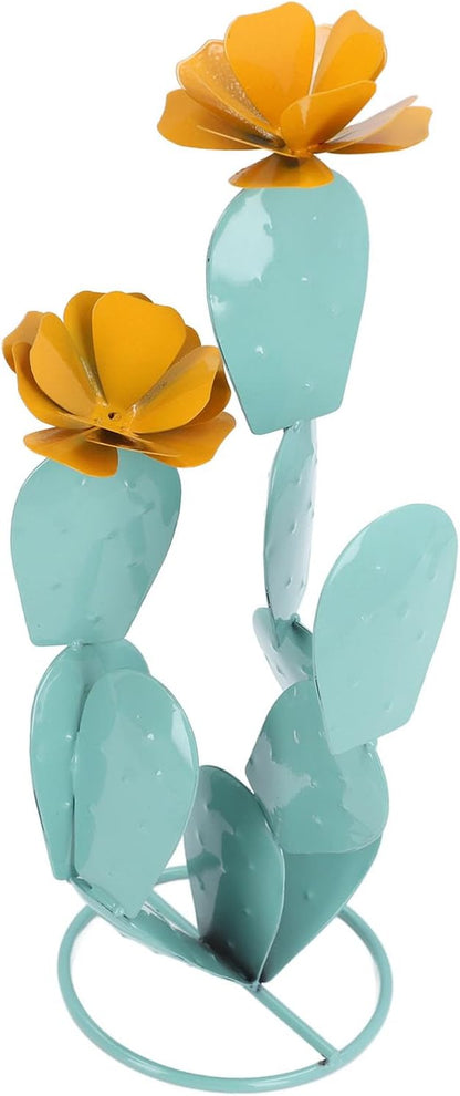 Cactus Statue Decor,Iron Easy Installation Prickly Pear Cactus Sculpture with Flowers Garden Decoration for Garden Yard Lawn Patio