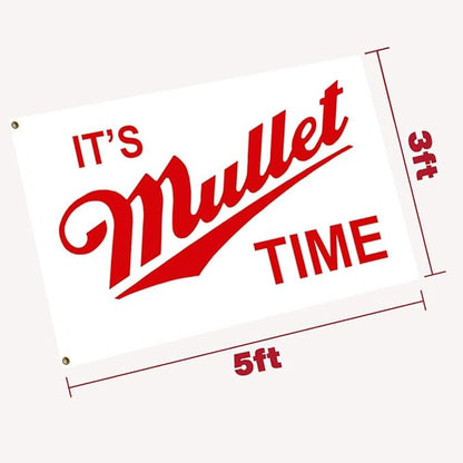 It's Mullet Time Flag Funny College Tapestry Cool Parade Banner Indoor and Outdoor Party Room Decorations 3x5 Feet