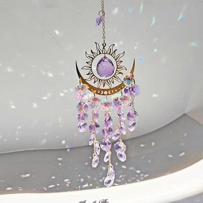 Crystal Suncatcher Wind Chimes,Outdoor Garden Decoration,Chandelier Aurora Rainbow Sun Catcher Glass Prisms Ornament,Window Hanging Pendant (Purple)
