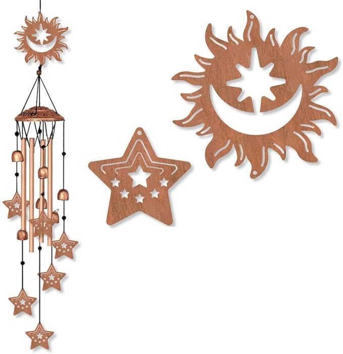 INFUNLY Sun Moon Face Wind Chimes for Outside Stars Metal Wind Chime Aluminum Windchime Tubes Memorial Wind-Bell Retro Music Windchimes with Bells for Yard Garden Decor Housewarming Birthday Gift