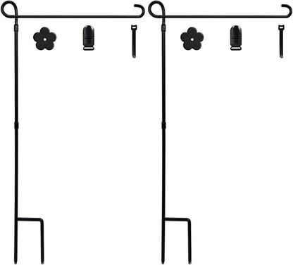 YEAHOME 2PC Garden Flag Holder Stand, Weather-Proof Yard Flag Pole Black Metal Powder-Coated Flagpole with Tiger Clip and Rubber Stopper for Garden Flags Outdoor Decorations