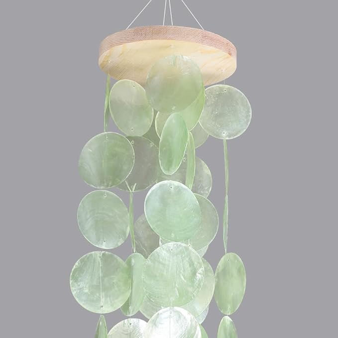 Vindar Wind Chimes for Outside, Handcrafted Shell Windchime Ocean Style Chime for Indoor Outdoors Decor, Garden Decor Gift for Women, Mom, Grandma (Light Green)