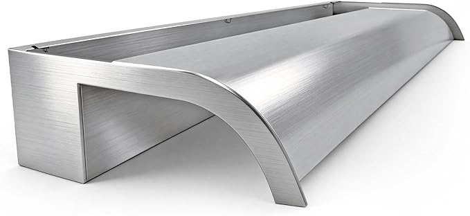 Curved-Mouth Waterfall Pool Fountain, Stainless Steel Waterfall Spillway with Pipe Connector Kits for Outdoor Decorative, 35.4 Inches Pool Water Feature for Garden Patio, Without Cover Plate