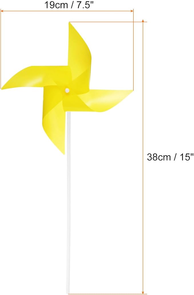 HARFINGTON 50pcs Windmills for The Yard Garden 15" x 7.5" 4 Leaves Pinwheels Wind Mills Spinners Windproof Waterproof Bird Devices with Stakes for Patio Decor, Yellow