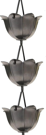 Monarch Rain Chains Aluminum Lotus Pewter Rain Chains for Gutters – 8.5 ft Pewter Decorative Rainchain Outdoor Durable Heavy Duty Gutter Chain Downspout, Modern Rainchains for Outside