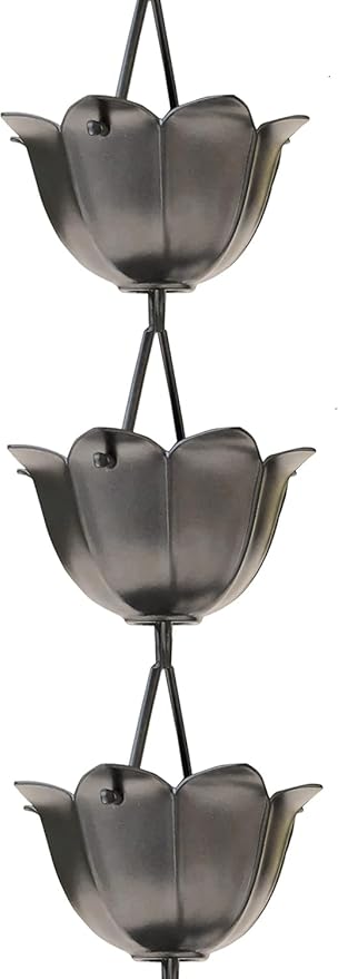 Monarch Rain Chains Aluminum Lotus Pewter Rain Chains for Gutters – 8.5 ft Pewter Decorative Rainchain Outdoor Durable Heavy Duty Gutter Chain Downspout, Modern Rainchains for Outside