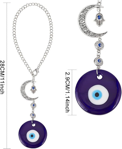 Blue Evil Eye Car Hanging Pendant Ornament Evil Eye Beaded Charms with Moon Car Hanging Ornament Suncatcher Good Luck Gift for Easter Rear View Mirror Window Balcony Keychain Home Decor