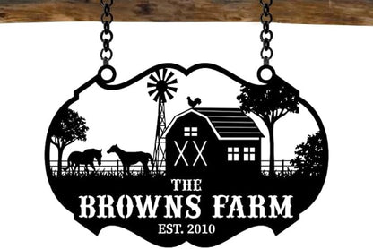 Personalized Metal Farm Ranch Sign, Customized Family Last Name, Large Decor, Outdoor Art, Welcome Sign, Black, 12" - 14" - 16" - 20" - 24" - 27" - 32" - 39