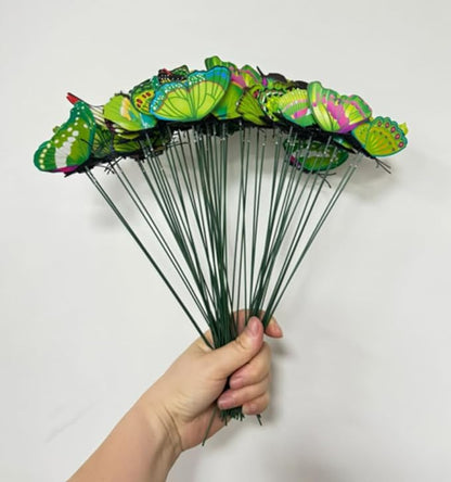 Rikyo 3D Butterfly Garden Stake Decor,10" PVC Butterfly Garden Decor for Outside,Shaking Head Artificial Butterflies for Cake Bouquet Wall Lawn Pathway Plant Pot Flower Bed Yard Decor (50, Green)