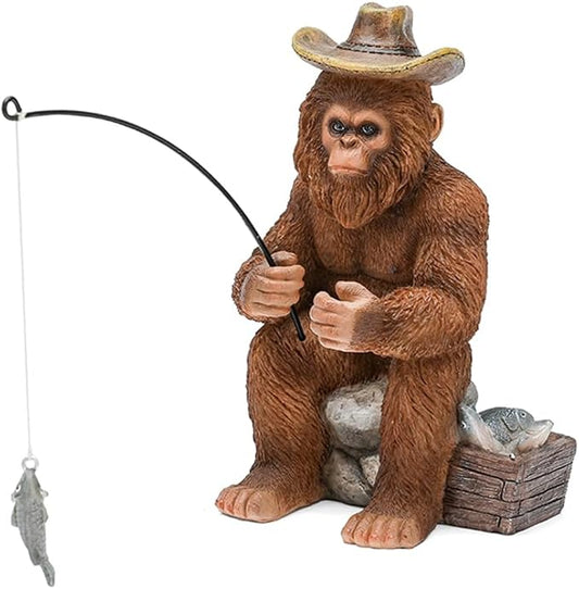 Bigfoot Statue - Bigfoot Fishing Resin Figures 7.2 Inches, Sasquatch Gifts. Bigfoot Decoration is Suitable for Outdoor and Indoor Decor. Garden Bigfoot Decor Father's Day