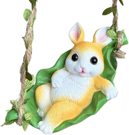 OULIGET Rabbit Statue Garden Outdoor,Swing Garden Hanging Rabbits Resin Home Decor,Charmingly Naive Animal Decoration Garden Decor for Patio Yard Lawn Fence Pathway Backyard