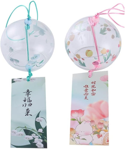 Falytemow Japanese Wind Chimes Romantic Flowers Small Wind Bells Handmade Glass Japanese Style Pendant for Birthday Present Home Decors (Tulip, Orchid, Lotus, Clover, 7 cm)
