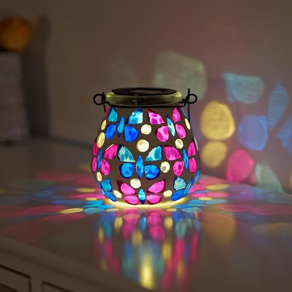 Stargarden Mosaic Solar Lanterns, Glass Hanging Lantern Waterproof Outdoor Hanging Solar Lights Butterfly Decorative Lantern for Garden ,Patio,Yard Decor