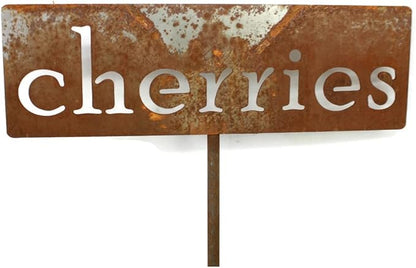 Classic Metal Garden Markers 19 Inches Tall (cherries, Naturally Rusted)