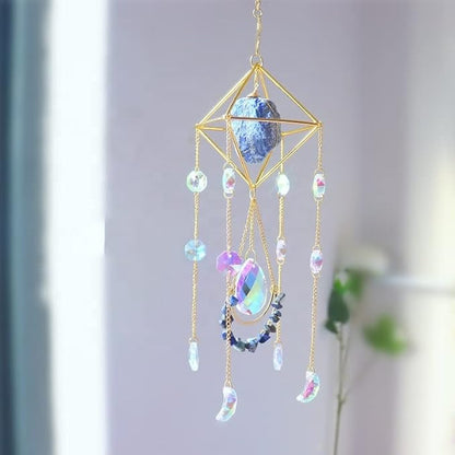 Crystal Suncatcher Lapis Lazuli, Blue Sun Catcher Hanging Decor, Valentine's Day Gift, Blue Lazurite Crystal Window Hanging, Gemstone Prism, Boho Chic Decor, Raw Natural Stone (Lazurite)
