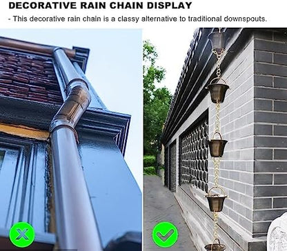 Decorative Rain Chains Waterfall, Rain Chain Copper Rain Chain Extension, Ancient Temple Eaves Water Guide Rain Chain Cups, Rain Catcher Wind Chime for Downspouts, Garden Decorative ( 100cm (3.3ft))