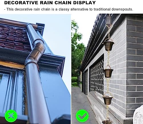 Decorative Rain Chains Waterfall, Rain Chain Copper Rain Chain Extension, Ancient Temple Eaves Water Guide Rain Chain Cups, Rain Catcher Wind Chime for Downspouts, Garden Decorative ( 260cm (8.5ft))