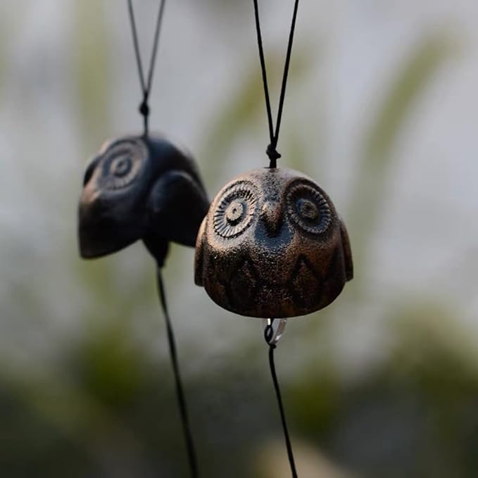Owl Japanese Traditional Lucky Small Wind Chimes for Outside, Iwachu Cast Iron Bless Temple Wind Bell Memorial and Sympathy Wind Chimes Indoor Garden Bell, Patio, Balcony（Retro owl）