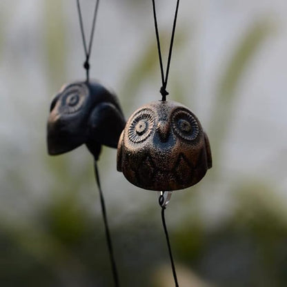 Owl Japanese Traditional Lucky Small Wind Chimes for Outside, Iwachu Cast Iron Bless Temple Wind Bell Memorial and Sympathy Wind Chimes Indoor Garden Bell, Patio, Balcony（Retro owl）