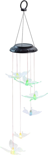 Alpine Corporation 27" Tall Outdoor Solar Powered Wind Mobile with Color Changing LED Butterfly Lights