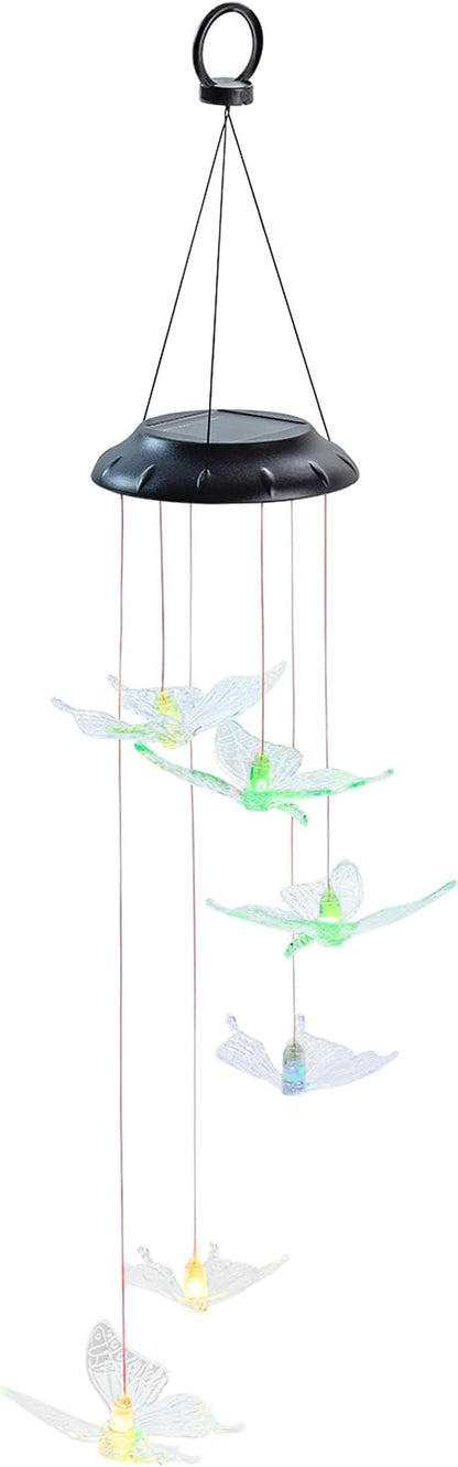 Alpine Corporation 27" Tall Outdoor Solar Powered Wind Mobile with Color Changing LED Butterfly Lights