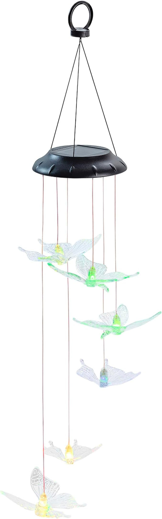 Alpine Corporation 27" Tall Outdoor Solar Powered Wind Mobile with Color Changing LED Butterfly Lights