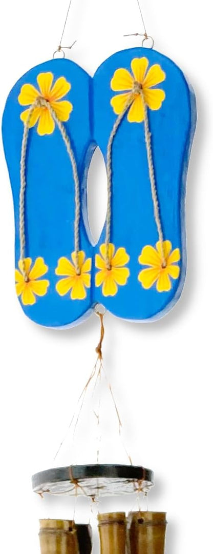 Flip Flop Windchime - Bamboo Chime Beach Coastal Indoor Outdoor Hanging Home Décor, 36"