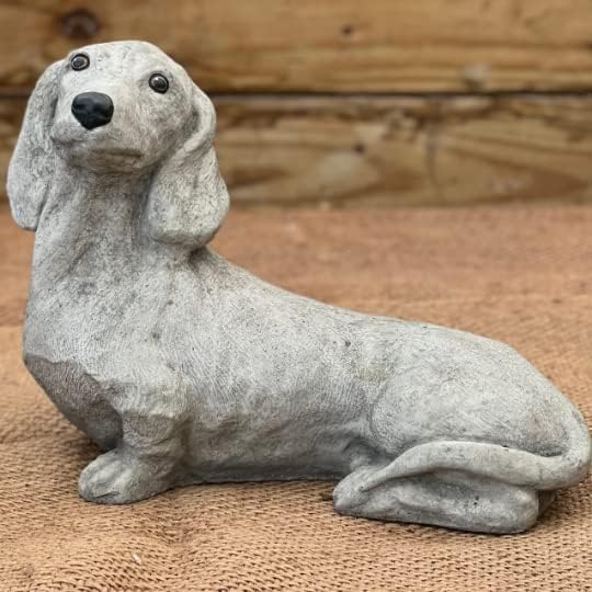 Dachshund Dog Figure Pet Memorial Stone Concrete Dachshund Figurine Solid Rock Stonework Sausage Dog Garden Outdoor Statue