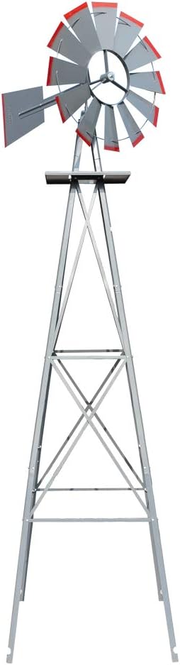 VINGLI 8FT Ornamental Windmill Backyard Garden Decoration Weather Vane, Heavy Duty Metal Wind Mill w/ 4 Legs Design (Grey, 8, Feet, 21.6, Inches, 8.00, Feet, 25.98, Inches, 25.98, Inches)