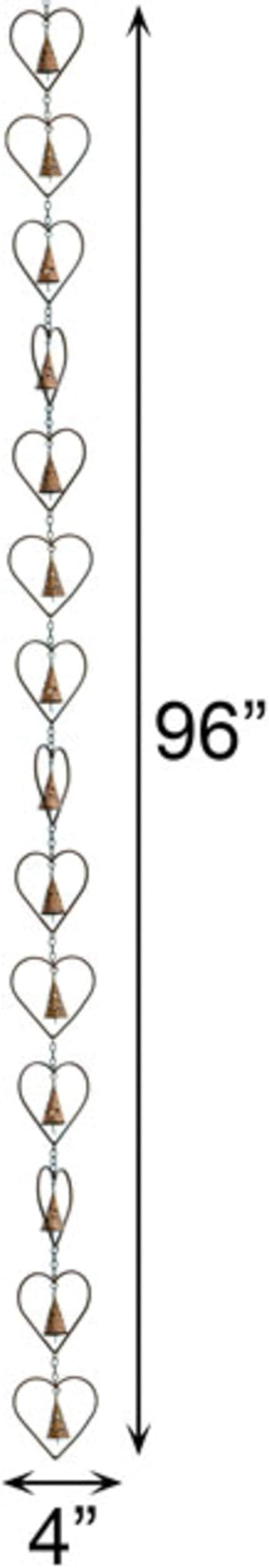 Ancient Graffiti Hearts and Bells Rain Chains, Copper Color, Pack of 2 – Steel Downspout Replacement with Heart Silhouettes & Bells, Decorative Gutter Chains