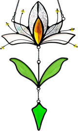 Lotus Flower Gifts Stained Glass Suncatcher for Window Hanging,Fake Flowers Decor Sun Catchers Indoor Window,Best Flower Gifts for Women, for Mom Grandma