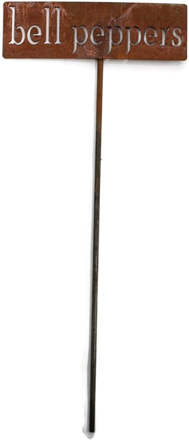Classic Metal Garden Markers 19 Inches Tall (bell peppers, Naturally Rusted)